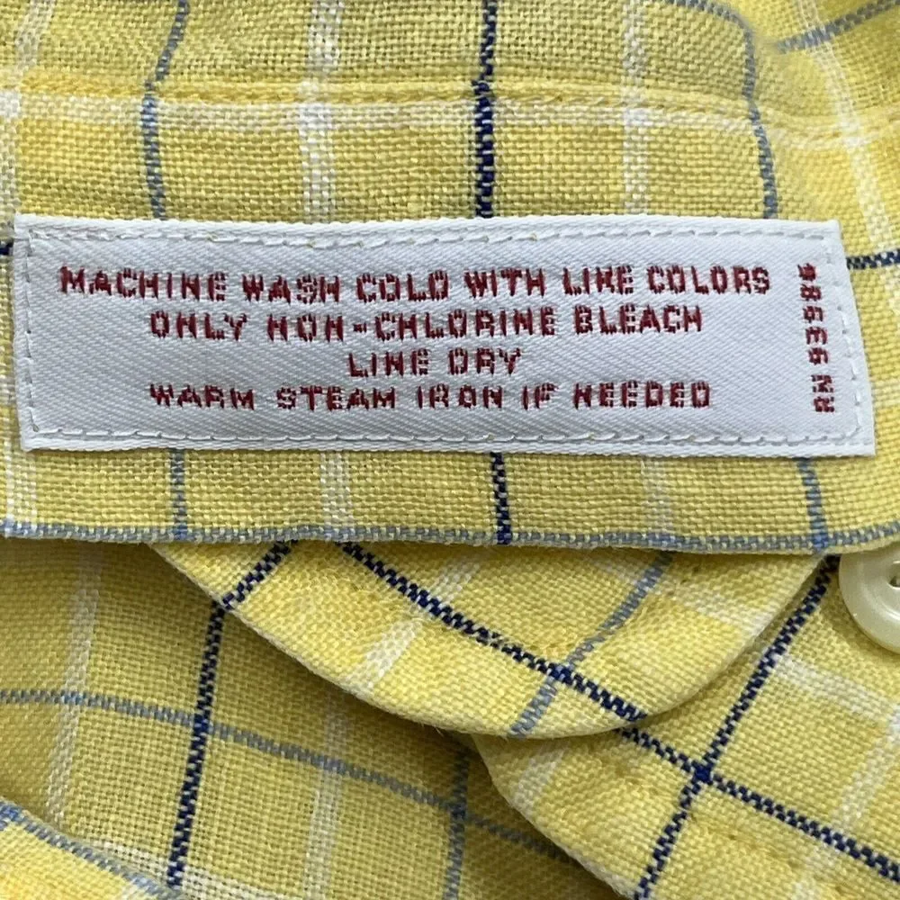Brooks Brothers Men’s The Original Polo Shirt Linen Yellow Plaid Size Large